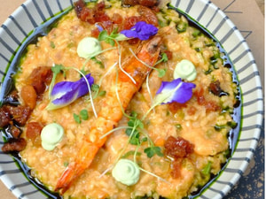 Risoto de Camarão com Bacon Glaceado
